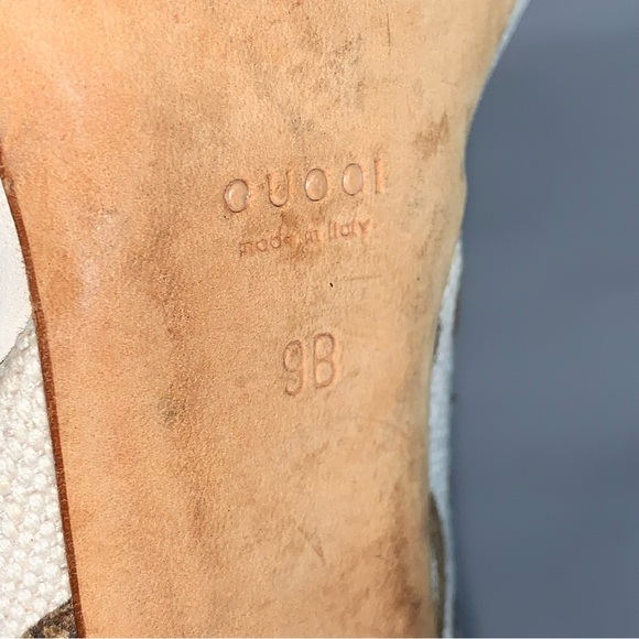 GUCCI size 39B cream linen block heel d'Orsay pumps with bamboo accent at vamp - Picture 2 of 14